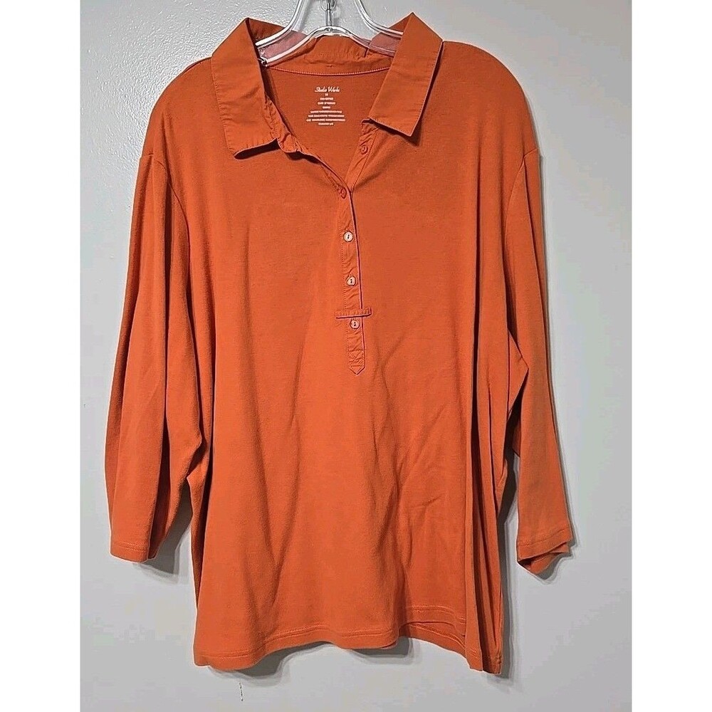 Women's Burnt Orange Studio Works 3/4 - Sleeve polo tunic Shirt
